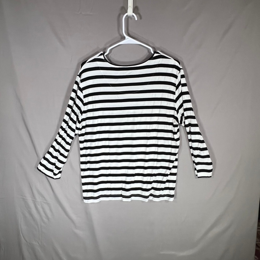 CHICO'S Black Stripped Shirt, Size 3 (XL) 3/4 Sleeve - Fabulous All Season Layer - Picture 5 of 5
